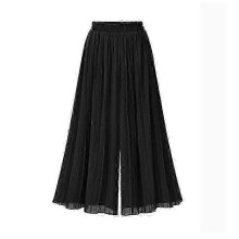 (black, XXL) Chiffon Women Wide Pants Pleated Beach Culottes Loose Cropped Pants High Waist Thin Wide-leg Trousers