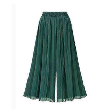 (green, 3XL) Chiffon Women Wide Pants Pleated Beach Culottes Loose Cropped Pants High Waist Thin Wide-leg Trousers