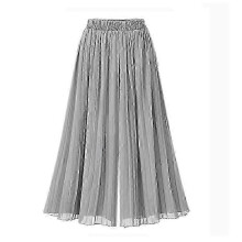(grey, XL) Chiffon Women Wide Pants Pleated Beach Culottes Loose Cropped Pants High Waist Thin Wide-leg Trousers