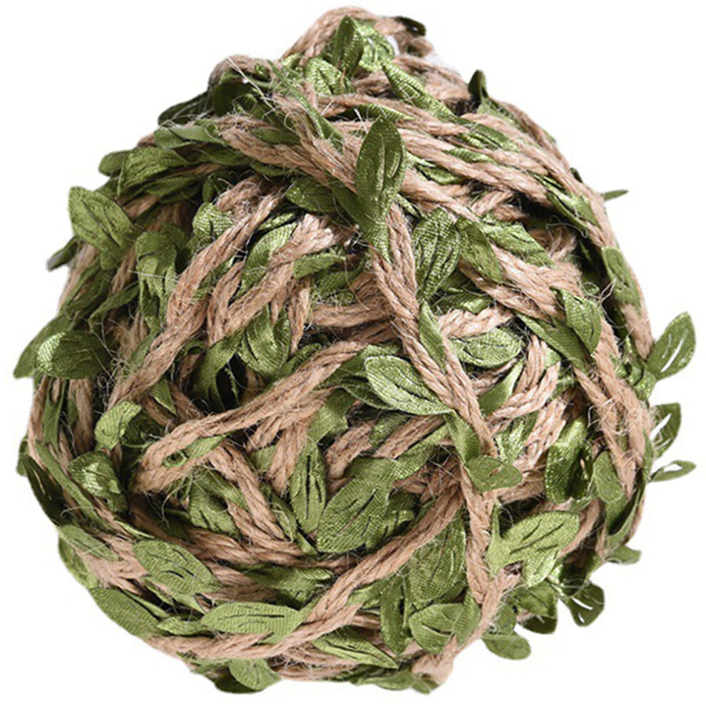 3Pcs Jute Twine With Artificial Green Leaves Vine Simulation Hemp Rope 343195134847