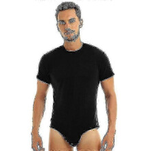 (Black) Men'S Slim Fit Bodybuilding Undershirt With Press Crotch Design, Stretchable Round Neck Short Sleeve Bodysuit For Muscle Support_cje6 -CN-NEW