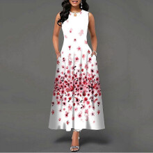 (L) Women Casual Dress Loose Bohemian Floral Dress S-5XL Summer Short Sleeve Sexy Round Neck Neck A Line Dresses with Pockets E2