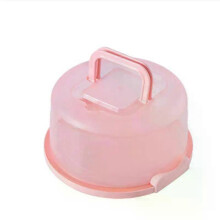 (Pink) Round Plastic Cake Carrier Box Cake Plate Holder with Lockable Lid Cover Dessert Stand Tray for Wedding Party Supplies