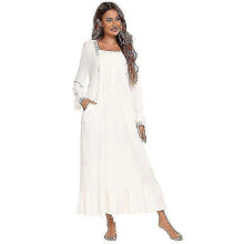 (White, L) Victorian Pajamas Cotton Pajamas Long-sleeved Nightdress -CAN