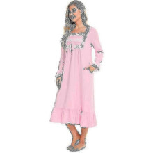 (Pink, S) Victorian Pajamas Cotton Pajamas Long-sleeved Nightdress -CAN