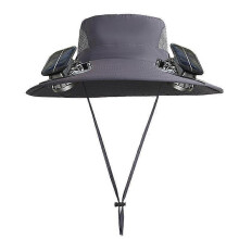 (Dark Grey) Solar Powered Fan Hat Men's Outdoor Cooling Fan Hat USB Rechargeable Wide Brim Sun Protection UV Hat for Fishing/Hiking/Camping