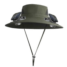 (Army Green) Solar Powered Fan Hat Men's Outdoor Cooling Fan Hat USB Rechargeable Wide Brim Sun Protection UV Hat for Fishing/Hiking/Camping