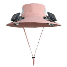 (Pink) Solar Powered Fan Hat Men's Outdoor Cooling Fan Hat USB Rechargeable Wide Brim Sun Protection UV Hat for Fishing/Hiking/Camping