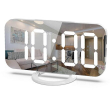 (White) Led Mirror Alarm Clock With Usb Ports- Auto-Dimming 3-Level Brightness Control_jc -CN