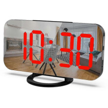 (Red) Led Mirror Alarm Clock With Usb Ports- Auto-Dimming 3-Level Brightness Control_jc -CN