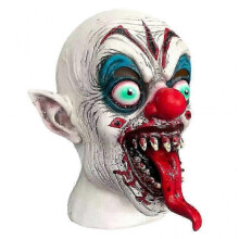 Halloween Horrific Clown Mask with Bloody Long Tongue Red Nose Devil Costume Party Cosplay Props for Adult Men Masks -CHAN