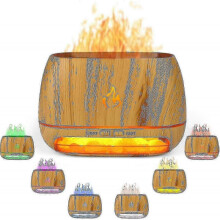 3 In 1 Himalayan Salt Rock Aroma Diffuser, Ultrasonic Essential Oil Diffuser, Simulation Flame Humidifier, Coloured Light Mist Diffuser, Wood Gra_cp -