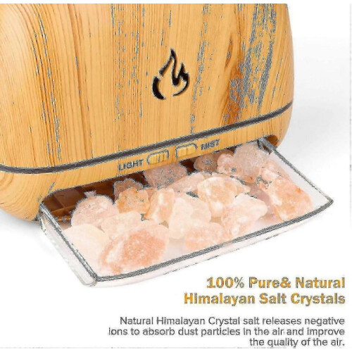 3 In 1 Himalayan Salt Rock Aroma Diffuser, Ultrasonic Essential Oil Diffuser, Simulation Flame Humidifier, Coloured Light Mist Diffuser, Wood Gra_cp - 2