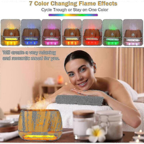 3 In 1 Himalayan Salt Rock Aroma Diffuser, Ultrasonic Essential Oil Diffuser, Simulation Flame Humidifier, Coloured Light Mist Diffuser, Wood Gra_cp - 1