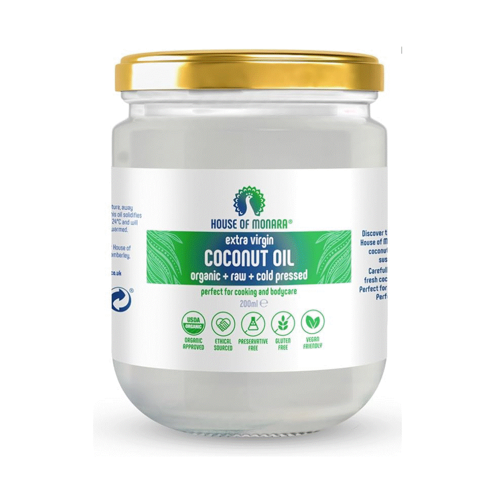 House of Monara Organic Extra Virgin Coconut Oil 200ml Cold Pressed Pure Natural for Cooking Hair and Skin