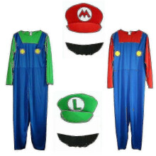(S,Red Mario)Mens Adult Super Mario And Luigi Fancy Dress Plumber Bros Halloween Costume -CHAN