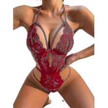 (Wine Red, M) Ladies Sexy Lingerie Strappy Bodysuit Babydoll Underwear -CN-NEW