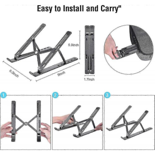 Adjustable Foldable Aluminum Laptop Stand - Ergonomic Portable Notebook Riser for Desk Travel Height Alignment -CN 1