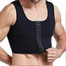 (L) Men'S Chest Compression Vest - 3-Row Adjustable Clasp Body Shaper For Flat Bust Support Posture Correction_cje6 -CN-NEW