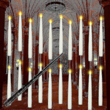 Halloween Decorations, 12pcs Floating Candles Led with Magic Wand Remote, Hanging Flameless Candles, Flickering Warm Light Candles Decor_cp -CN-NEW