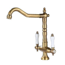 (Brass) Kitchen Ceramic Handle Faucet European Style Full Brass Retro Double Hole Two Handle Bathroom Basin Faucet Kitchen Sink Faucet -CN-NEW