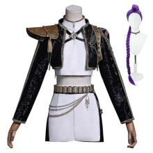 (Rumi With Wig, S) Kpop Demon Hunters Cosplay Costume Set Rumi Mira Zoey Halloween Party Fancy Dress For Womens Black -CANH