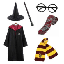 (135cm (7-8 years), Red) Harry Potter 6pc Set Magic Wizard Cosplay Fancy Dress Cape Cloak Costume
