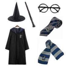 (145cm (9-10 years), Blue) Harry Potter 6pc Set Magic Wizard Cosplay Fancy Dress Cape Cloak Costume
