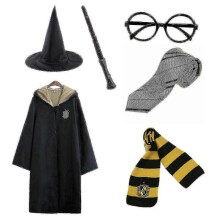 (145cm (9-10 years), Yellow) Harry Potter 6pc Set Magic Wizard Cosplay Fancy Dress Cape Cloak Costume