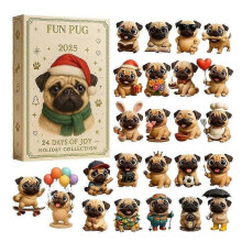 Christmas Advent 2025 24 Days 2d Acrylic Dog Xmas Tree Decoration Pug Tree Ornament Countdown Calendar -CAN
