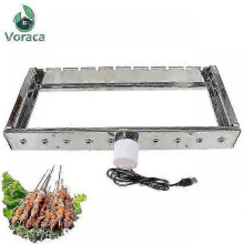 (Barbecue grill) Stainless Steel Automatic Flipping Barbecue Outdoor Grills for Outdoor with 10 BBQ Stickers Adjustable Width BBQ Skewers Rolling Tool