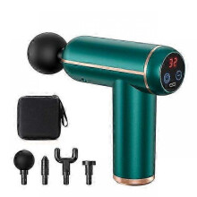(Green LCD, With Bag) Lcd Display Massage Gun Portable Percussion Pistol Massager For Body Neck Deep Tissue Muscle Relaxation Gout Pain Relief -CAA