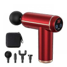 (Red LCD, With Bag) Lcd Display Massage Gun Portable Percussion Pistol Massager For Body Neck Deep Tissue Muscle Relaxation Gout Pain Relief -CAA