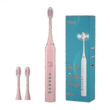 (Pink 3 brush head) Sonic Electric Toothbrush Adult Usb Rechargeable 6 Mode Brushing Teeth + 4 Heads -CN-NEW