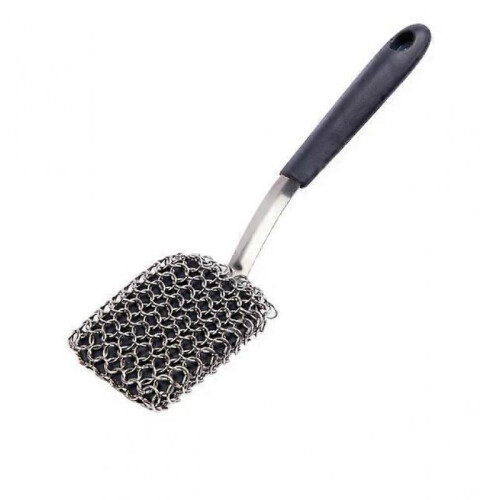 (Square-headed,Black) Chainmail Grill Scrubber,Chain Mail Scrubber Cast Iron,3-in-1 Chainmail Cleaner
