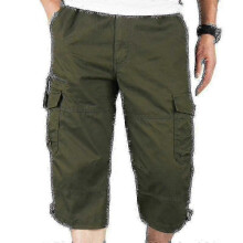 (3XL, Army Green) New Arrival: Mens 3/4 Length Elasticated Cargo Shorts with Waistband - Combat Style Three Quarter Pants for M-5XL Sizes