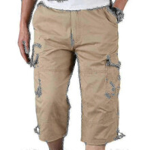 (3XL, Khaki) New Arrival: Mens 3/4 Length Elasticated Cargo Shorts with Waistband - Combat Style Three Quarter Pants for M-5XL Sizes