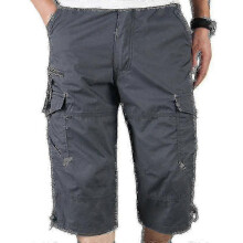 (2XL, Dark Grey) New Arrival: Mens 3/4 Length Elasticated Cargo Shorts with Waistband - Combat Style Three Quarter Pants for M-5XL Sizes