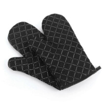 (Black) Microwave Oven Heat Insulation Gloves Plaid Silicone Non-slip Thickened Heat Insulation Anti-scald Baking Cotton Gloves -CAN-2025
