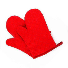(Red) Microwave Oven Heat Insulation Gloves Plaid Silicone Non-slip Thickened Heat Insulation Anti-scald Baking Cotton Gloves -CAN-2025