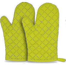 (Green) Microwave Oven Heat Insulation Gloves Plaid Silicone Non-slip Thickened Heat Insulation Anti-scald Baking Cotton Gloves -CAN-2025