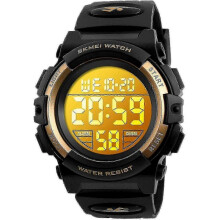 (gold) Kids 50m Waterproof Digital Sports Watch (7 Led Colors) - Shockproof, Stopwatch Japanese Movement For Boys/Girls 5-16y_cd -CHAN