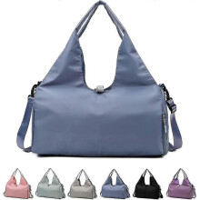 (Blue)Yoga Gym Bag For Women, Gym Duffel Bag With Yoga Mat Holder & Shoe Compartment, Weekender Travel Tote Bag With Wet Dry Pockets (black) 25-26