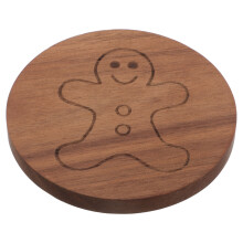 2Pcs Acacia Wood Round Coaster Coffee Color Festive Xmas Table Decor