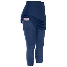 Women High Waist Pilates Pants with Side Pockets-Navy blue XL