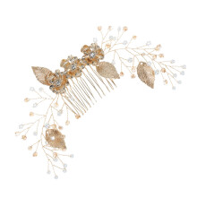 Gouden Bruids Haarkam Met Blad Ornamenten Hoofdband