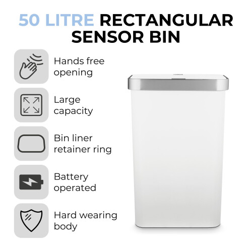 Tower Tower Rectangular ABS Sensor Bin with Bin Liner Retainer Ring, 50L, White T838028WHT 1