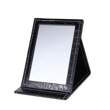 Desktop Make-Up-Spiegel Pu-Leder Tragbar Faltbar Mit Beleuchtung Schwarz