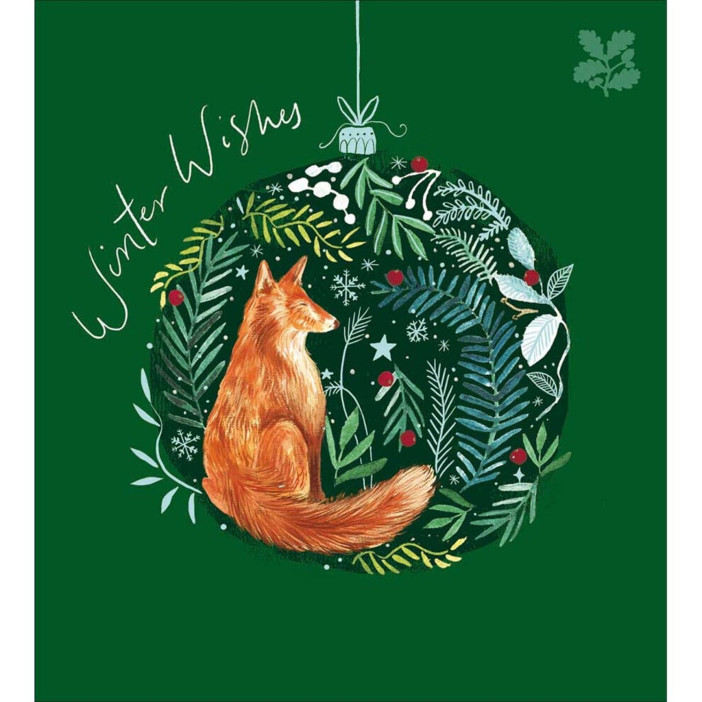 Woodmansterne Pack Of 5 Charity Christmas Cards Fox Bauble Cards The National Trust Charity