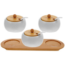 1Set Ceramic Condiment Containers White Kitchen Seasoning Jars